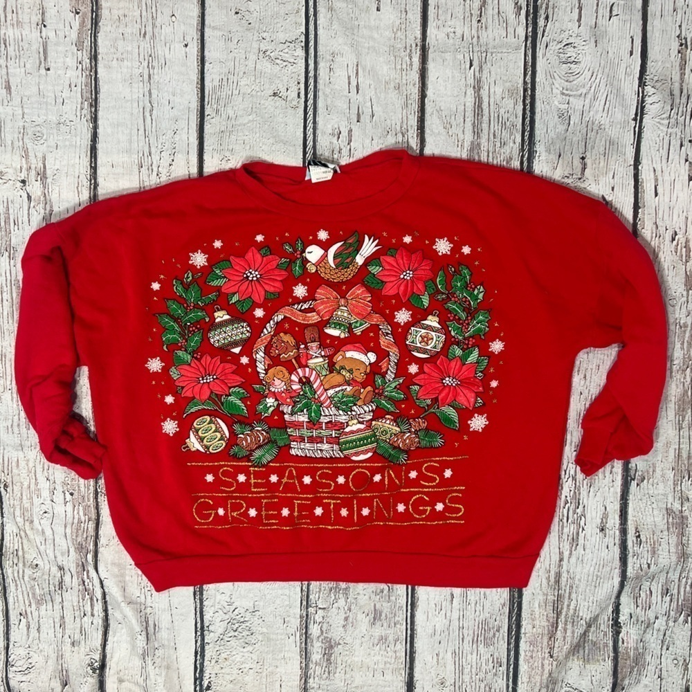 Vintage 80s Seasons Greetings Ugly Sweater Party Xmas 1980s Sweatshirt